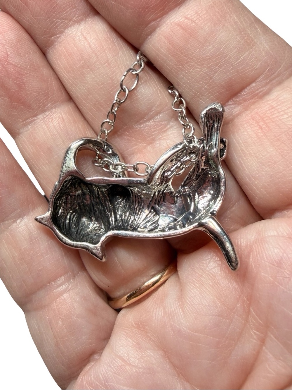 Whimsical Silver Color Cat Necklace – Playful Sculpted Kitty Pendant - Picture 5 of 7